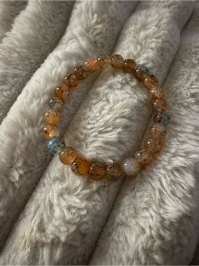 Beaded Agate Stretch Bracelet - Orange Brown